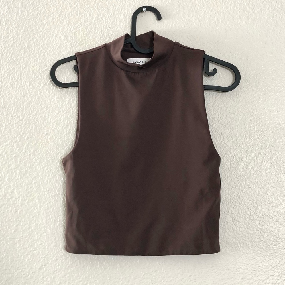 NWOT Babaton Brown Sleeveless Mock Neck Tank